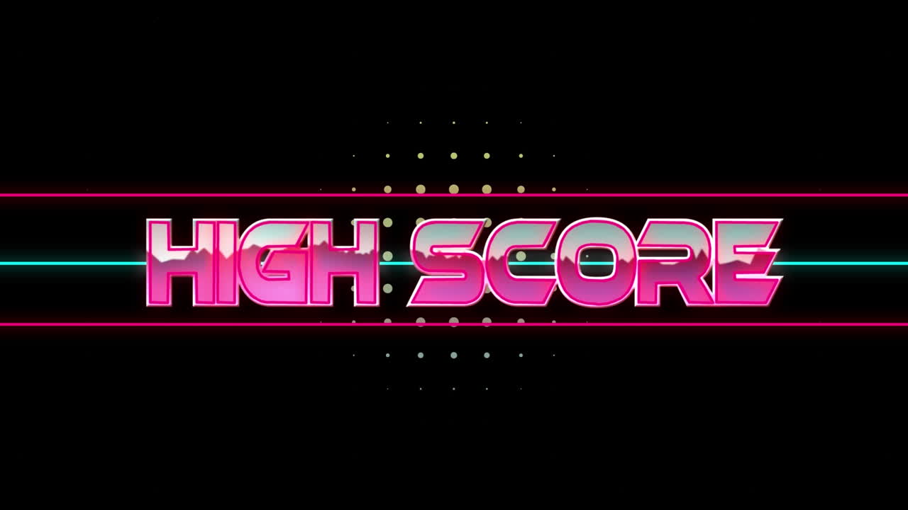 Animation of high score text over neon lines on black background