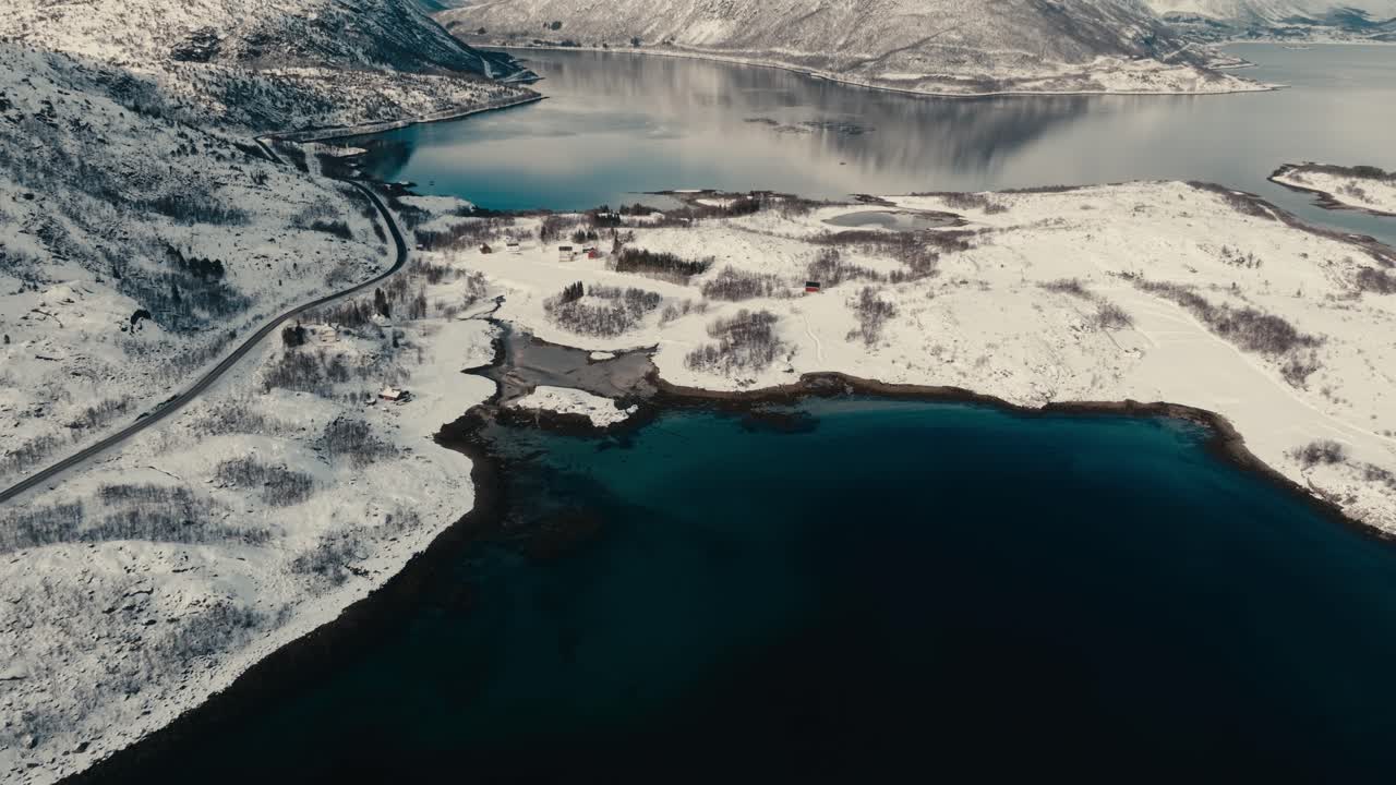 Winter Landscape Over Lodingen In Hinnoya Island, Nordland County In Norway. Aerial Drone Shot
