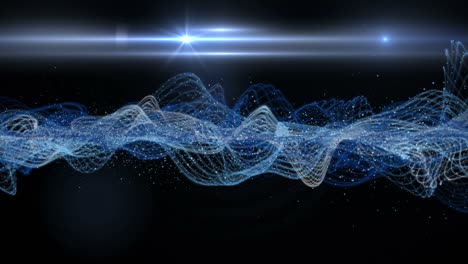 futuristic animation with wave object and glitter particles + light in slow motion, 4096x2304 loop 4k