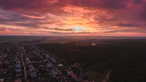 sunset over a village