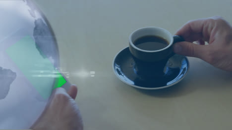 animación de globo sobre la mano sosteniendo una taza de café