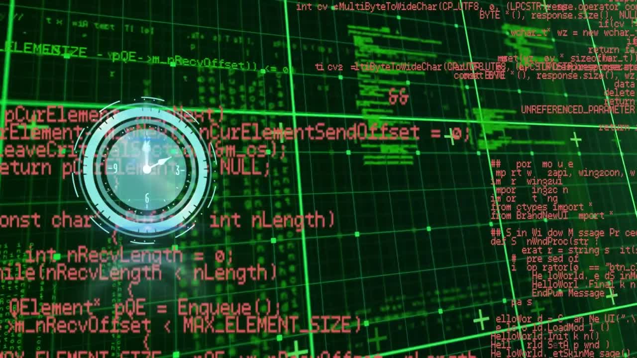 Animation of clock ticking over data processing on grid