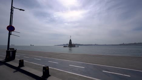 maiden's tower from istanbul at covid-19 pandemic curfew.