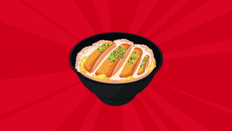 ilustración de un tazón de arroz de pollo y katsu japonés