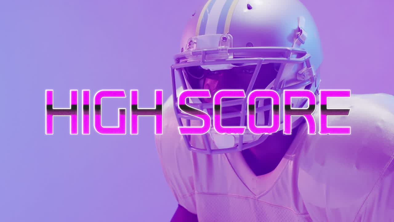 animación del texto de puntaje alto sobre el jugador de baloncesto sobre fondo de neón