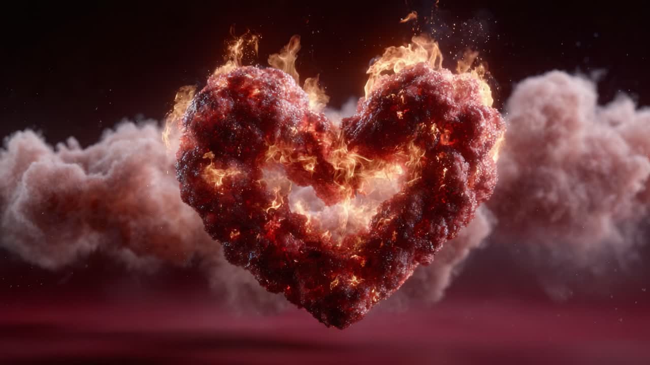 A Captivating Display of Fiery Passion: An Artistic Representation of a Heart Made of Flames and Smoke, Symbolizing Intense Emotions and Love's Power