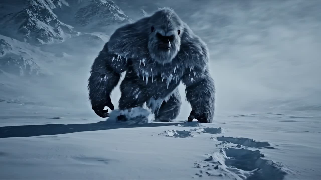 Yeti in a Snowy Mountain Landscape