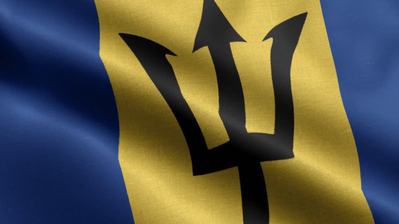 primer plano ondeando lazo 4k bandera nacional de barbados