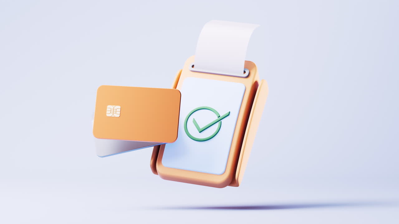 POS machine and bank card with cartoon style, 3d rendering.