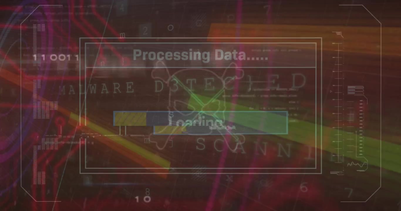 Animation of data processing text over computer servver