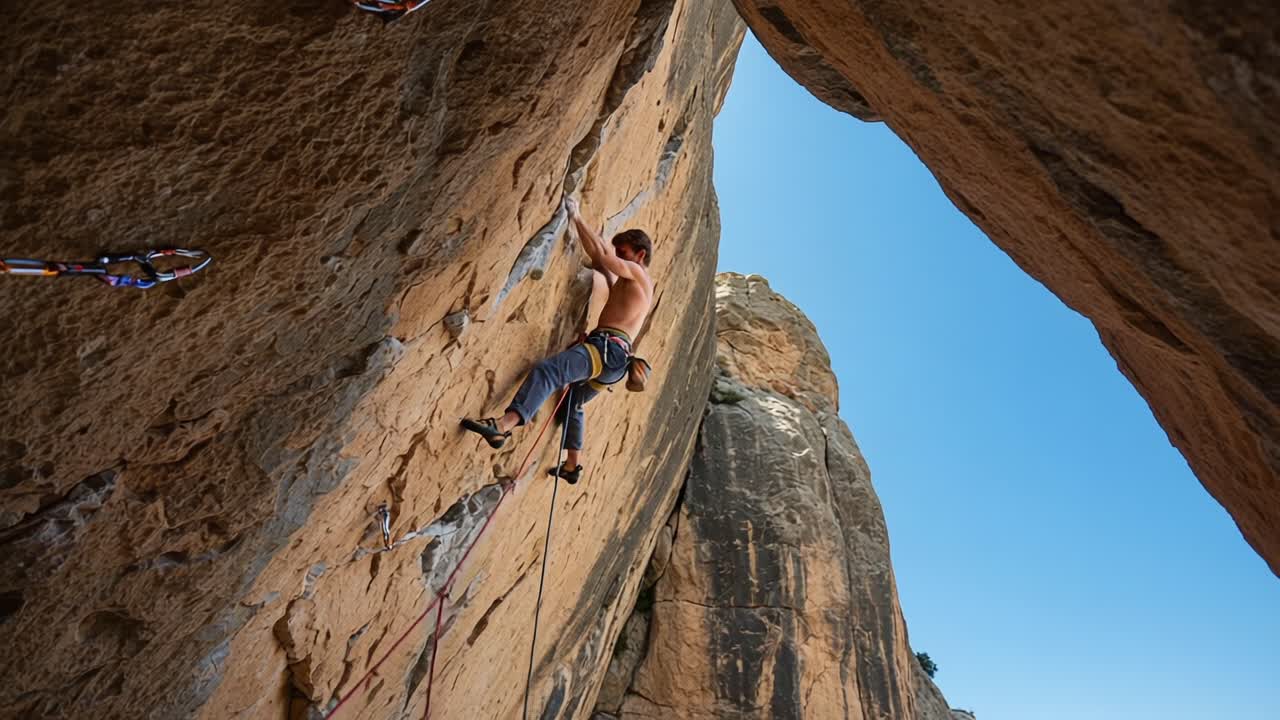 A Fearless Climber Ascends a Steep Rock Face, Showcasing Determination and Skill Amidst Breathtaking Landscape in a Thrilling Outdoor Adventure