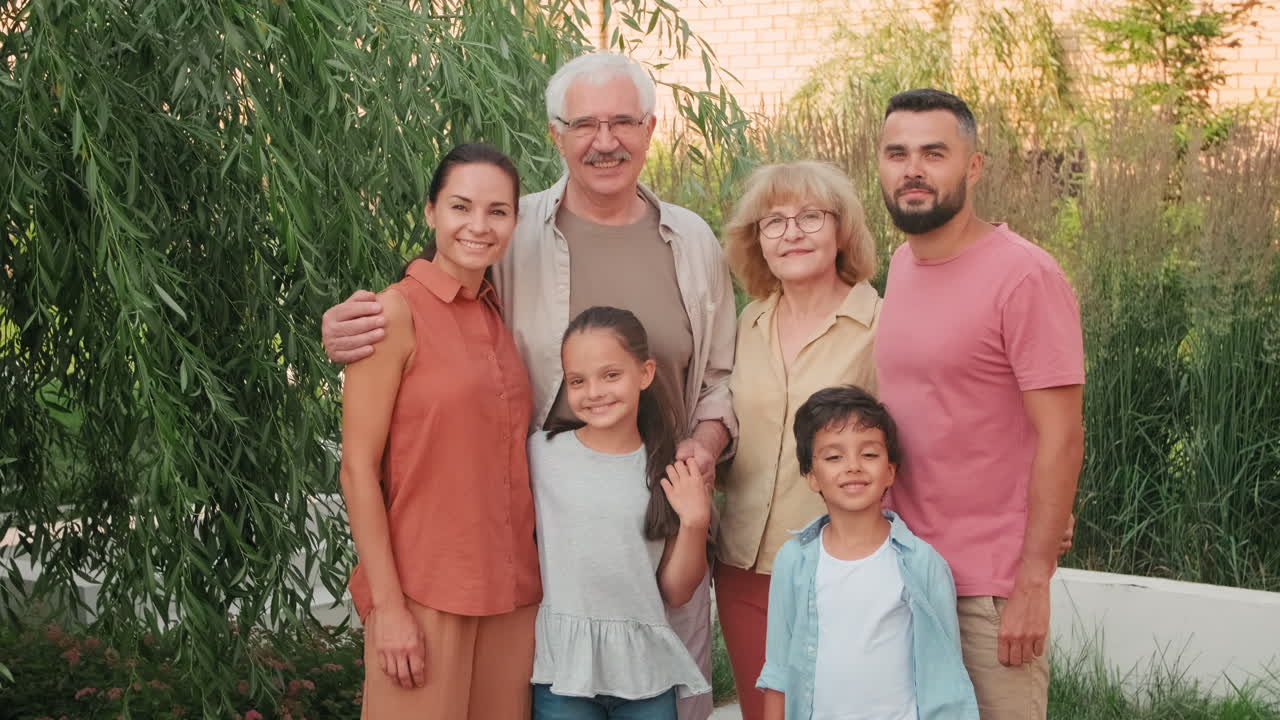 Portrait Of Big Family Of Six Outdoors