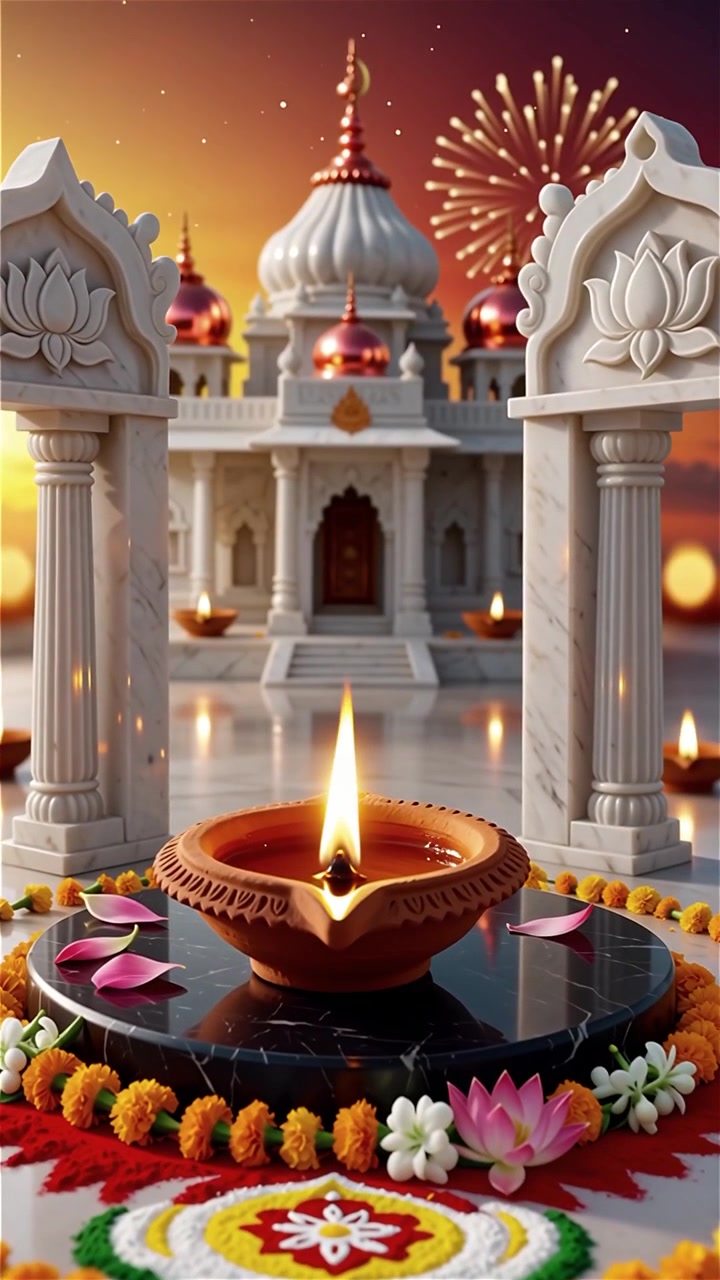 Sfondo del Festival Diwali con lanterne e decorazioni tradizionali Diyas.
