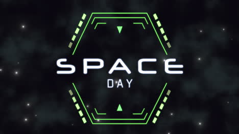 animation closeup space day text on neon futuristic screen with abstract shapes