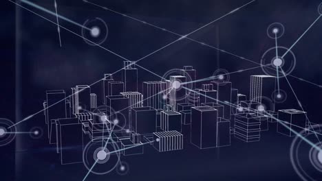 animación de la red de conexiones sobre el paisaje urbano en 3d