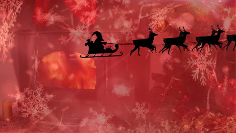 Animation-Des-Weihnachtsmanns-Im-Schlitten-über-Dem-Weihnachtsbaum