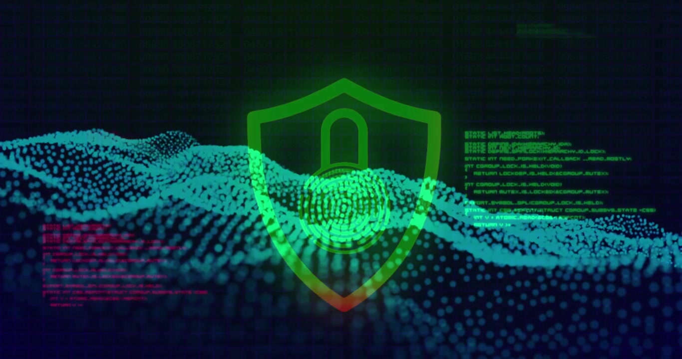 Green padlock icon symbolizes global data security in a digital video.