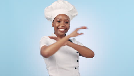 Chef,-face-and-smile-of-woman-in-studio