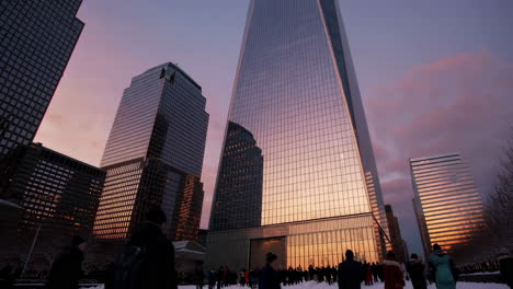 winter sunset at one world trade center in new york city