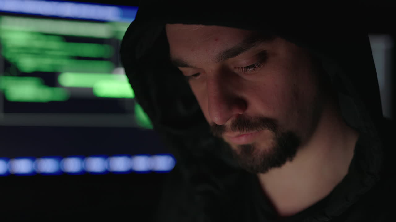 Man in hoodie coding on computer