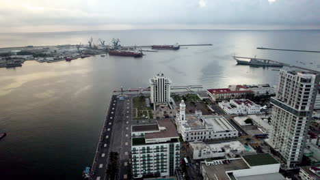 rotational-drone-shot-of-the-captaincy-of-the-port-of-veracruz-in-mexico