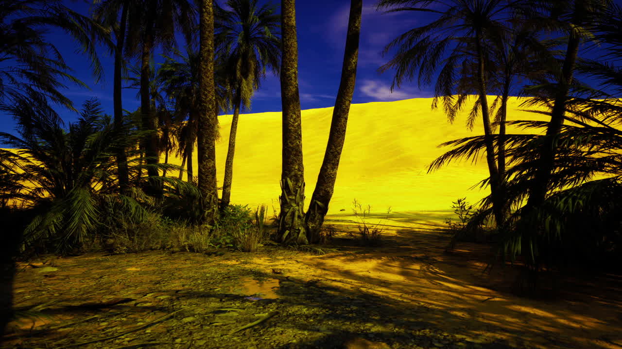 Dune al tramonto con fogliame lussureggiante; serena collina sabbiosa con piante tropicali