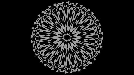 objeto gráfico en blanco y negro con efecto estroboscópico e hipnótico, que gira en el sentido de las agujas del reloj disminuyendo el tamaño de pantalla completa a desaparecer en el centro, en formato de video 16: 9
