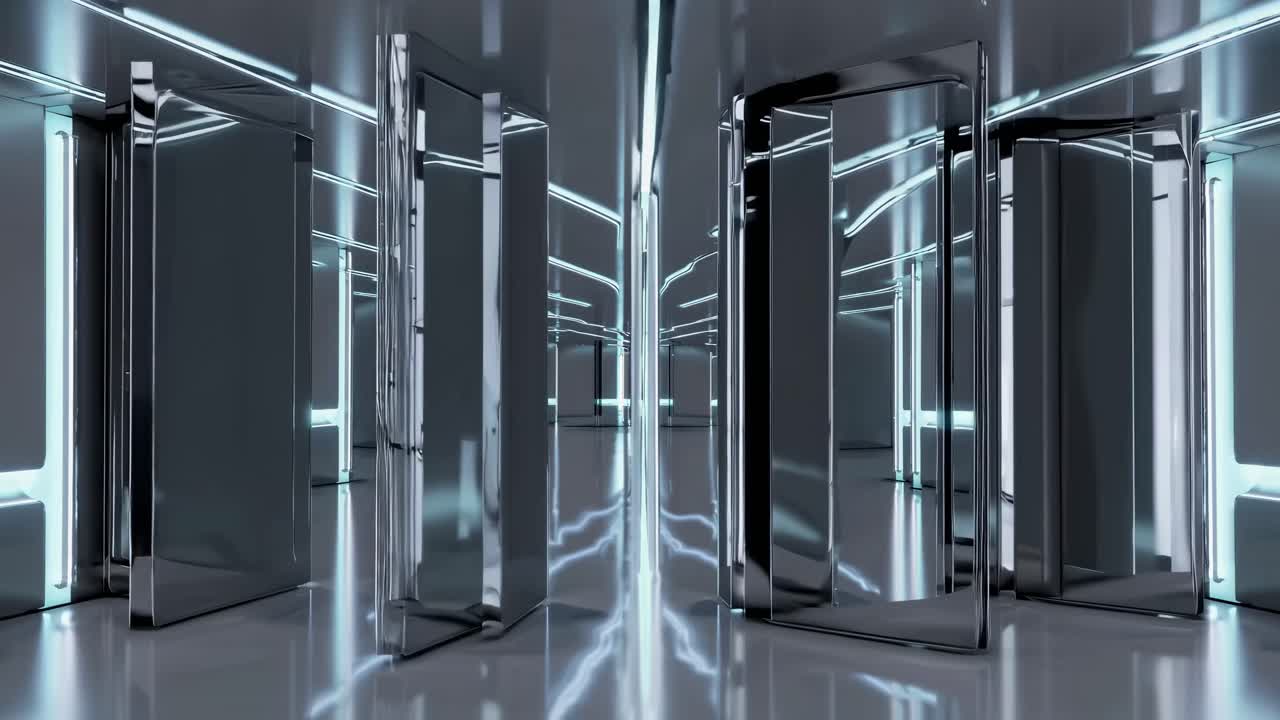 Futuristic Metal Corridor with Reflections