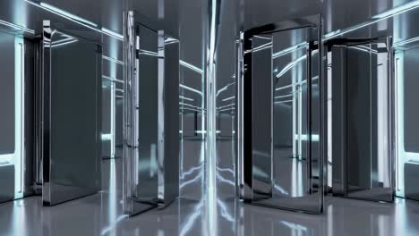 futuristic metal corridor with reflections