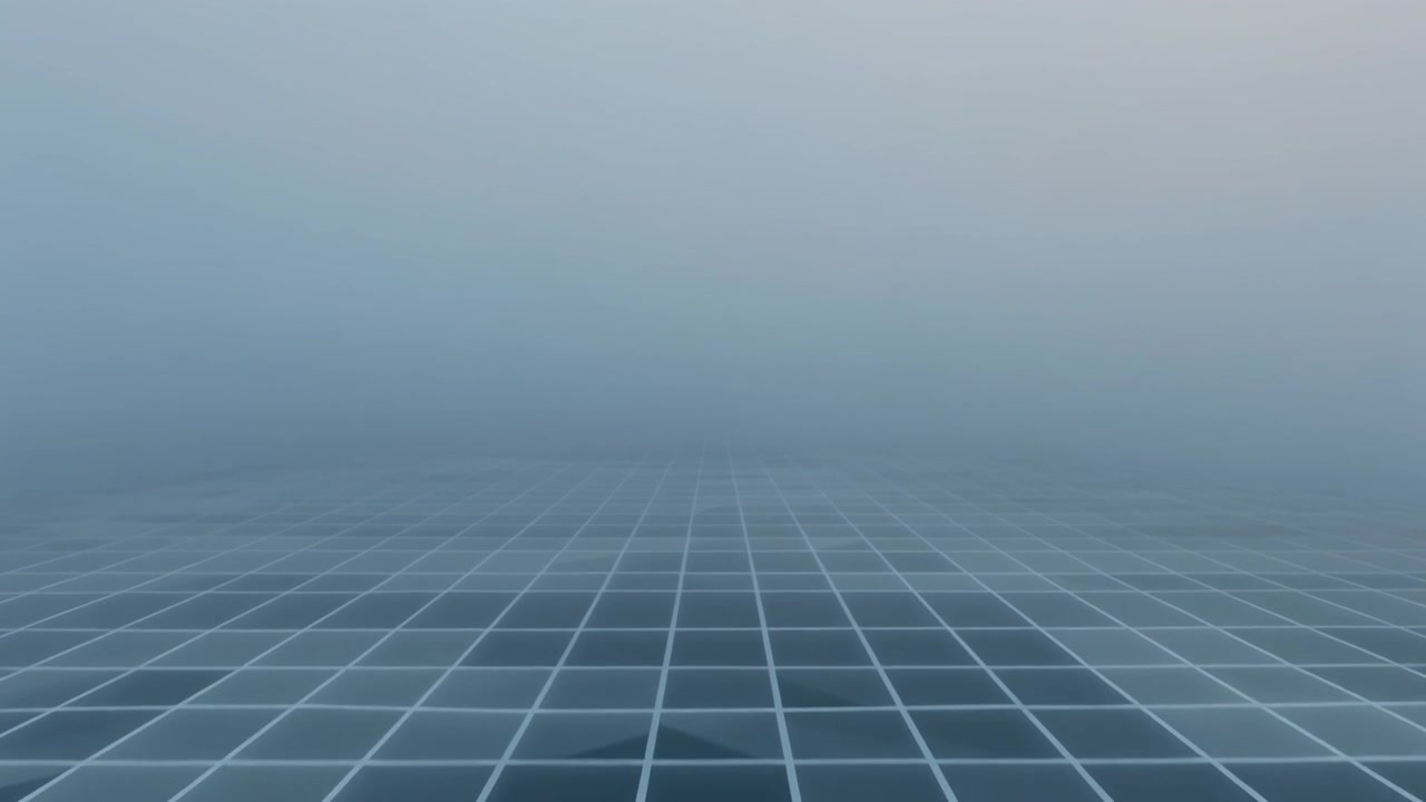 Abstract Digital Grid Floor Fading Into Foggy Horizon