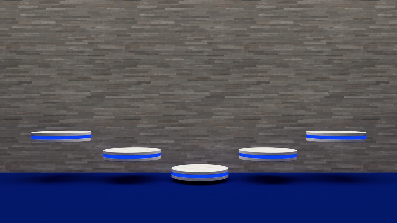 황금 제품 스탠드: 푸른 배경으로 박이는 빛을 키우는 빈 디스플레이에 미래주의 또는 포디움 기단.