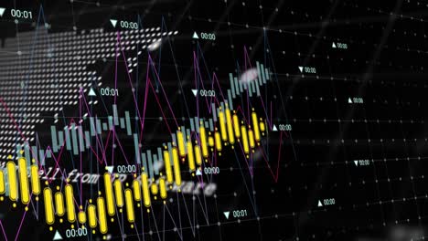 Animation-Der-Finanzdatenverarbeitung-über-Der-Weltkarte