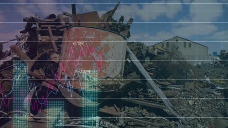 animación del procesamiento de datos estadísticos a través de la red de red contra el depósito de chatarra