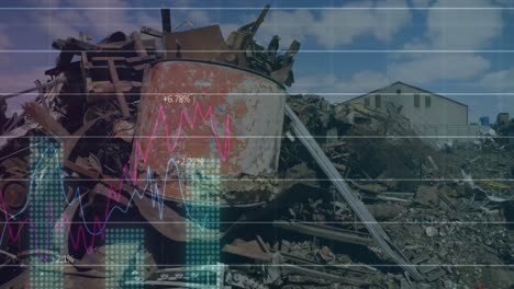 animation of statistical data processing over grid network against junkyard