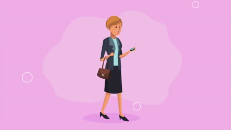 businesswoman walking using smartphone character
