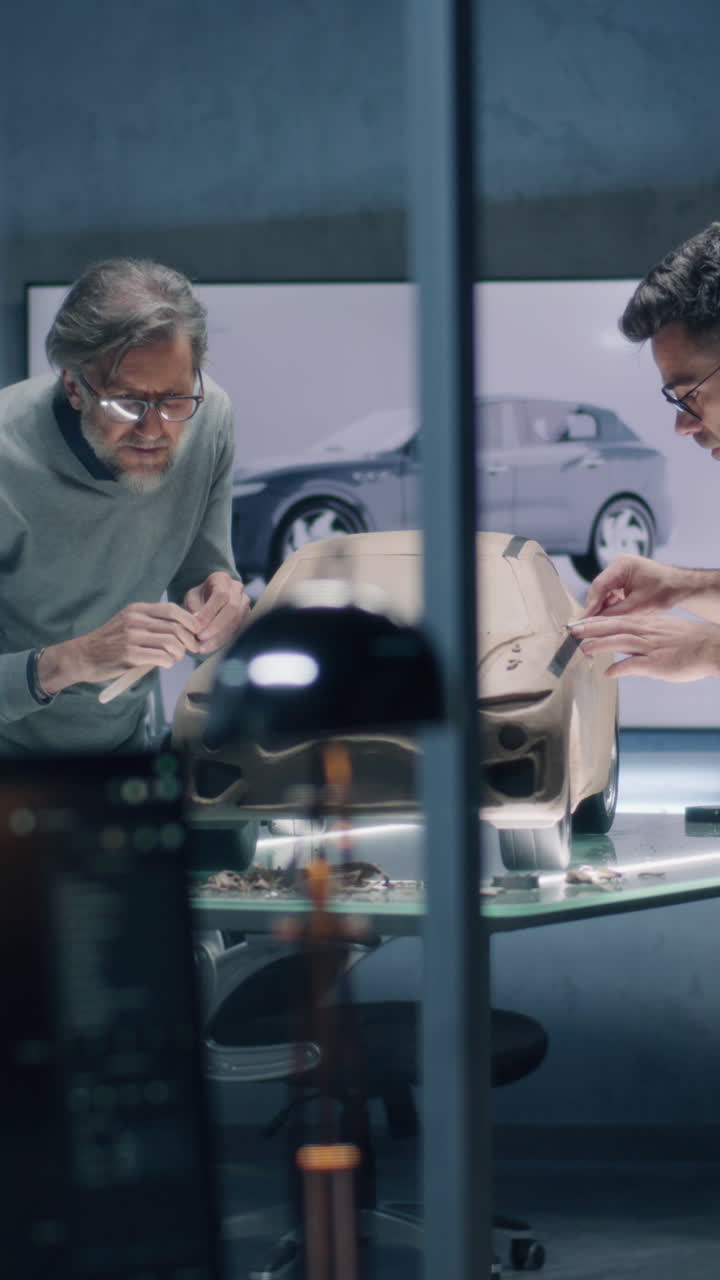 equipo de diseño de automóviles trabajando en un prototipo