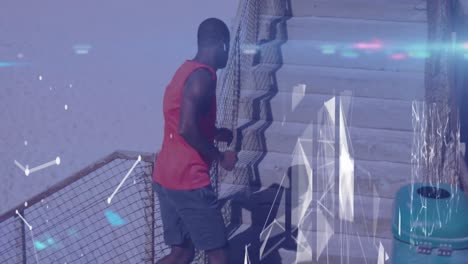 animación de la interfaz digital sobre un hombre afroamericano corriendo