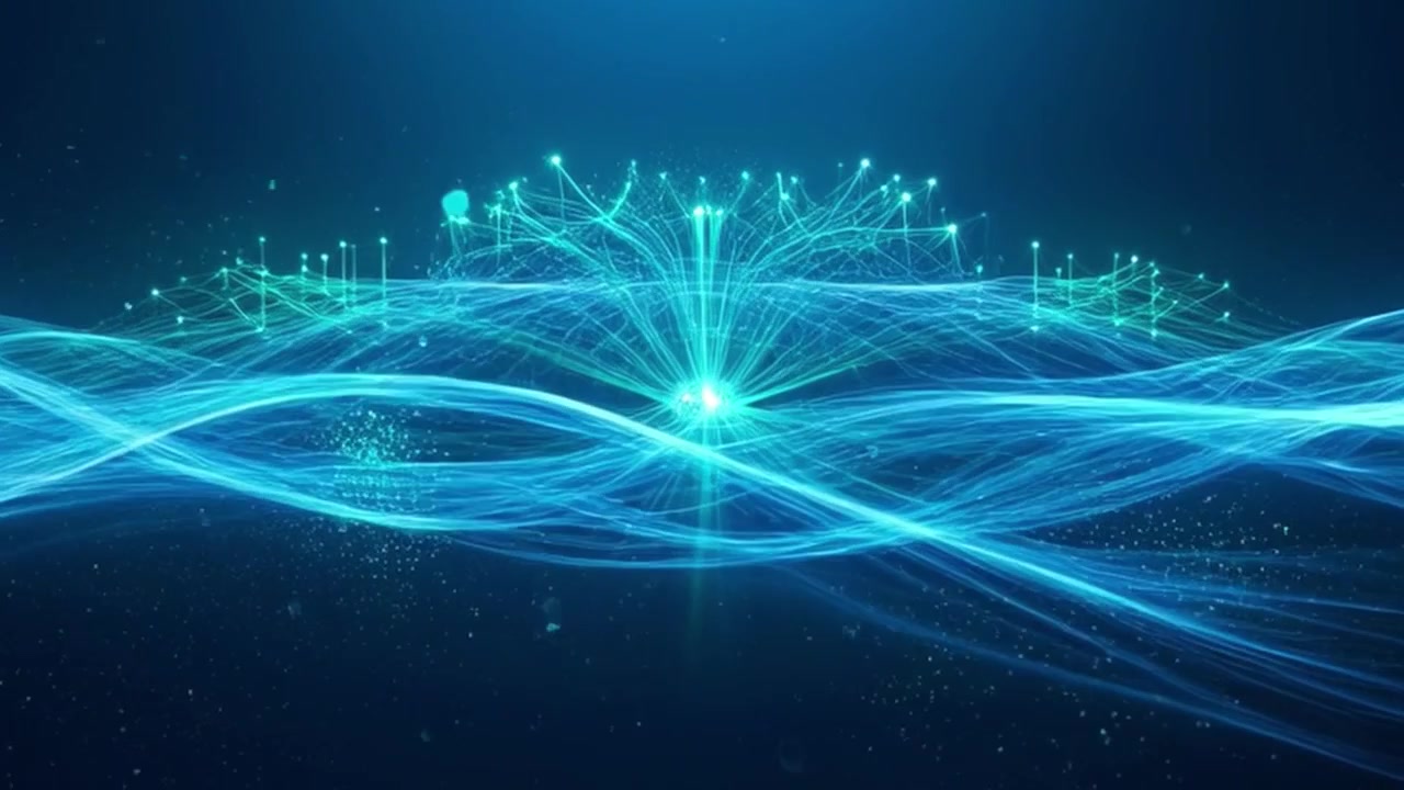 Abstract Digital Network Connection with Glowing Blue Light Waves