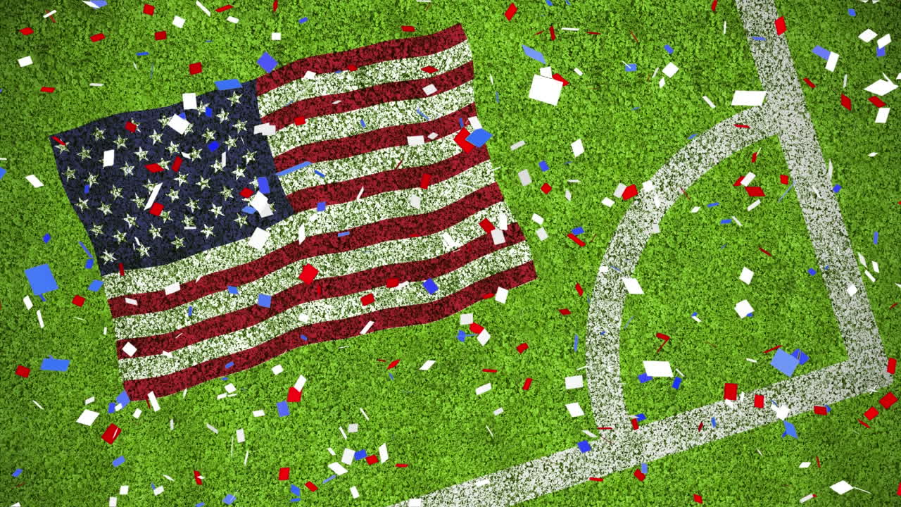콘페티와 미국 국기 애니메이션 스타디움