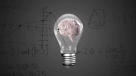 Animation-of-light-bulb-with-brain-over-woman's-hand-and-mathematical-data-processing