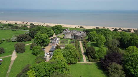 Pull-back-drone-aerial-reverse-reveal-Walmer-Castle-Deal-Kent-UK