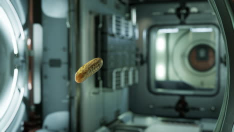 marinated pickled cucumber floating in internation space station