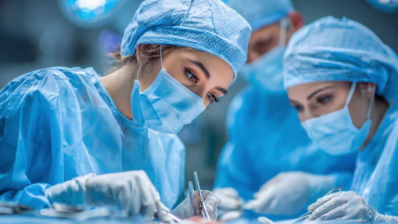Focused Surgical Team Performing an Operation in a Sterile Environment with Attention to Detail and Precision, Highlighting the Importance of Teamwork in Modern Medicine