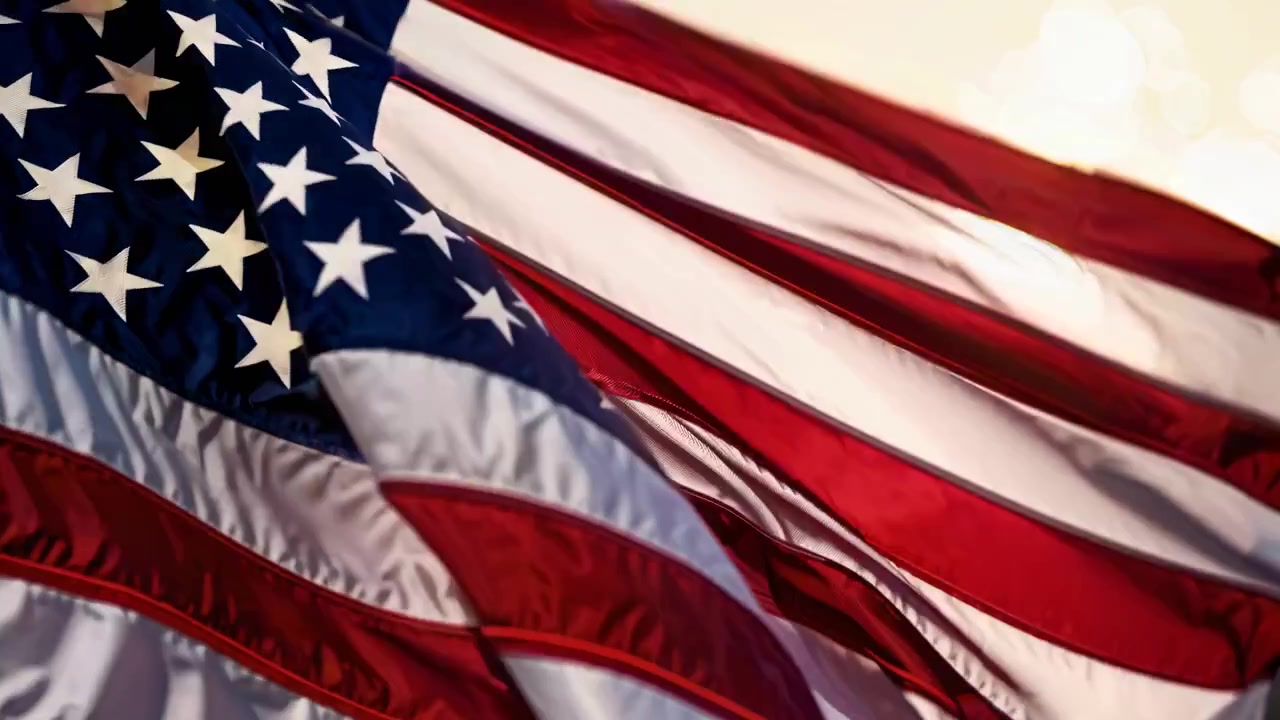 Vibrante bandiera americana che sventola su uno sfondo luminoso con effetto bokeh