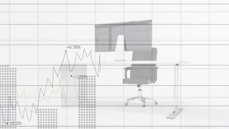 Animación-Del-Procesamiento-De-Datos-Estadísticos-En-La-Red-Grid-Contra-El-Escritorio-De-Oficina-Sobre-Fondo-Gris