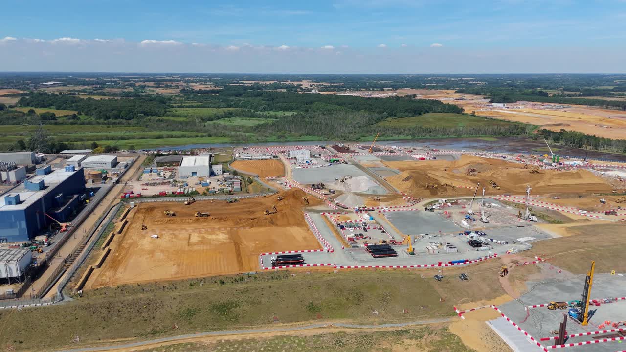 Wide Drone Shot of Sizewell B Facility and Adjacent Power Equipment