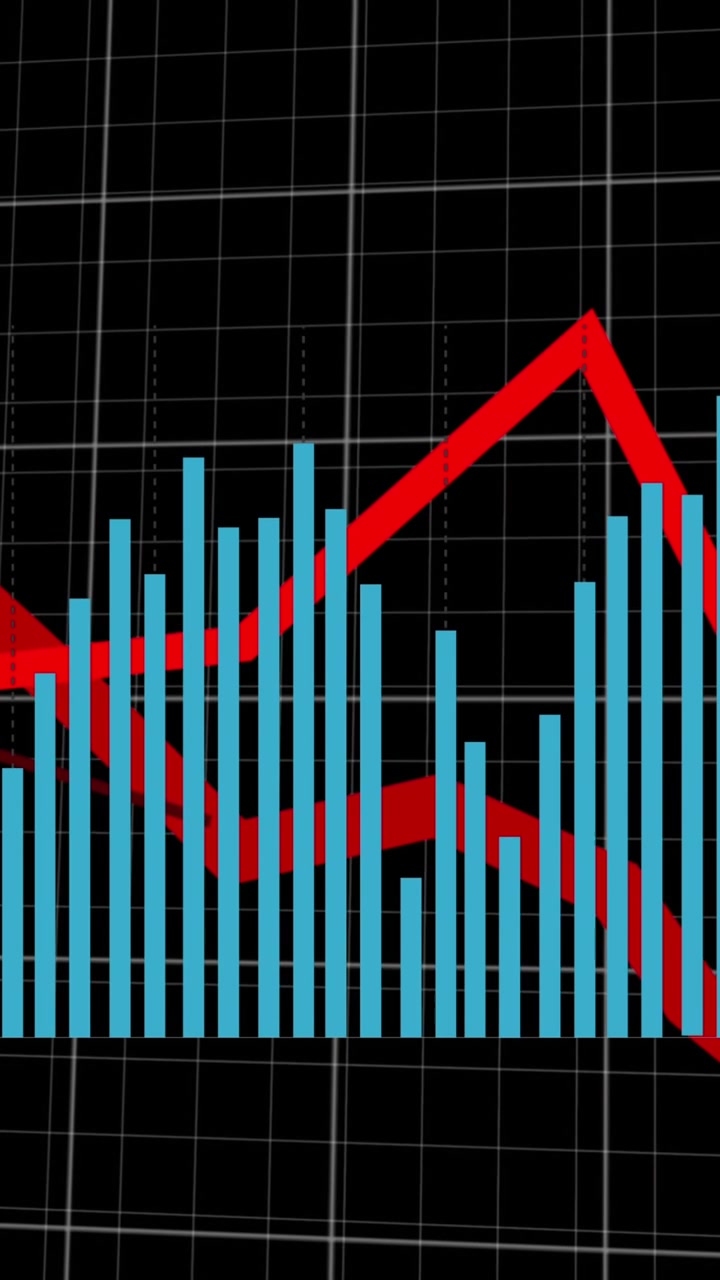 Animation of financial data processing over grid on black background