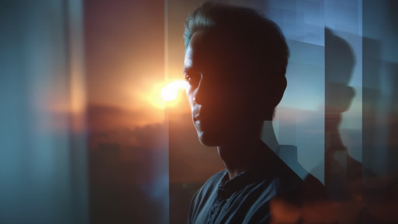 A Reflection on Life: A Pensive Profile Against a Stunning Sunset Backdrop, Capturing Emotions and Contemplations in a Moment of Solitude and Thoughtfulness