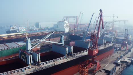 aerial view of shipyard. shipbuilding facility. 4k