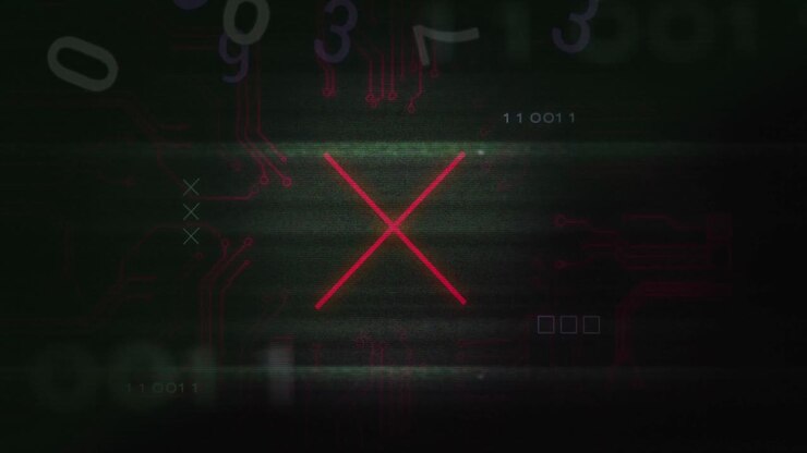 Animation of floating numbers, glitch technique over circuit board pattern in background
